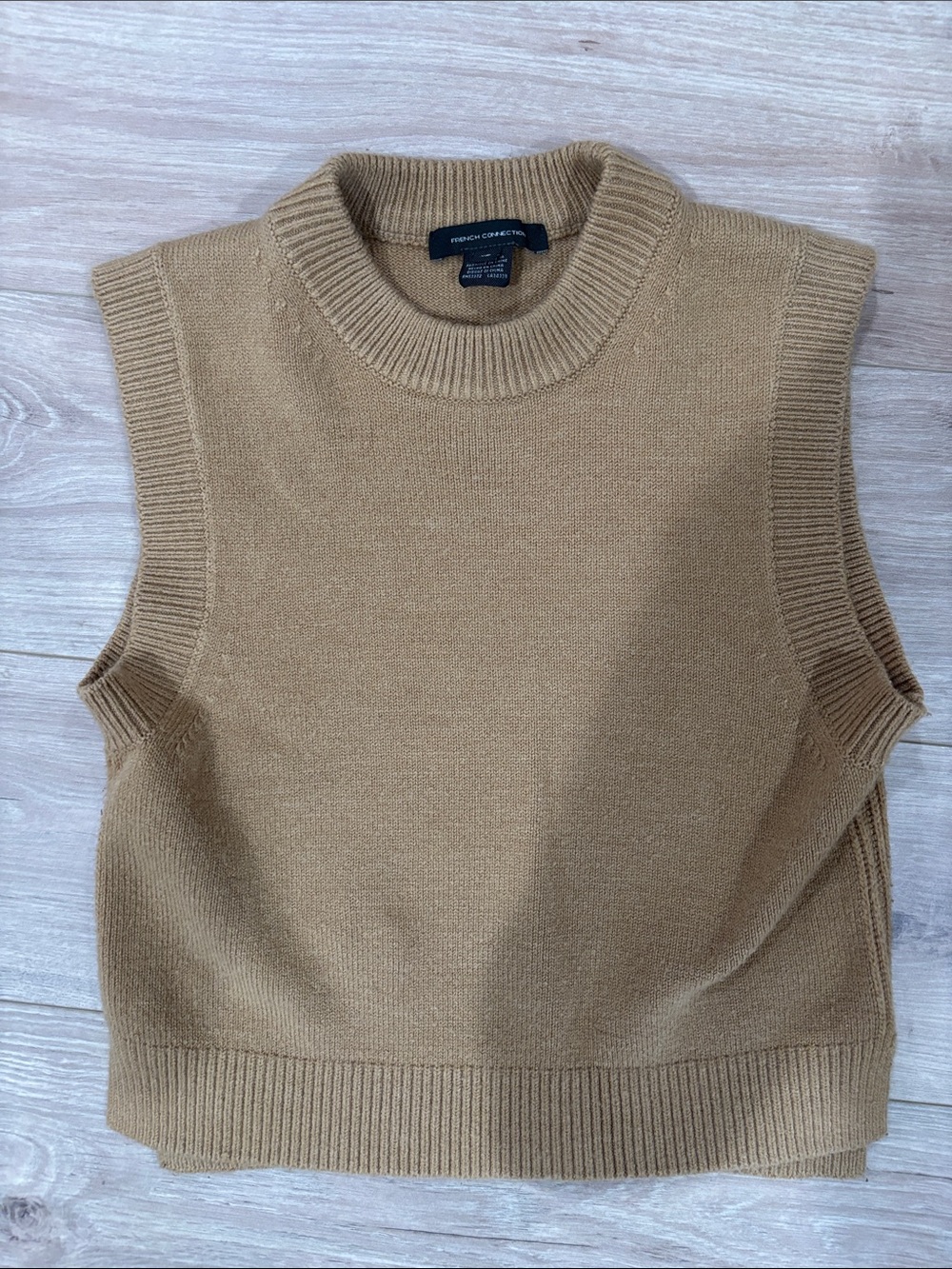 French Connection Camel Crewneck Sleeveless Sweater Vest